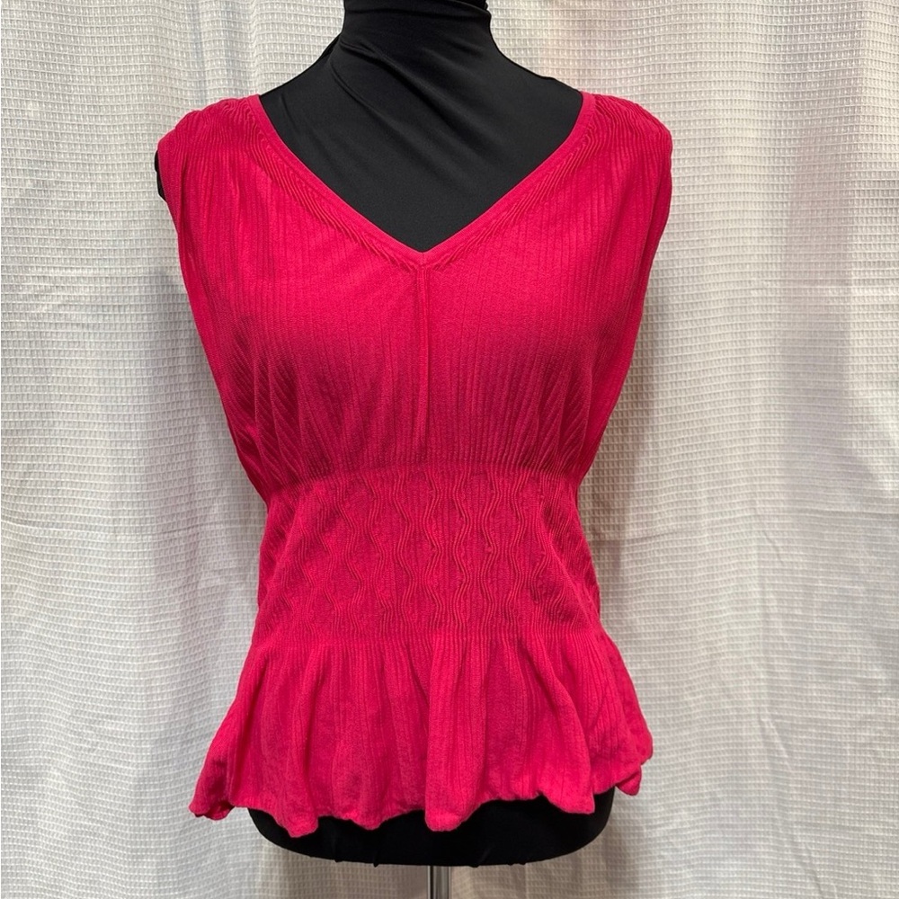 White House Black Market Vibrant Pink V-Neck Blouse
